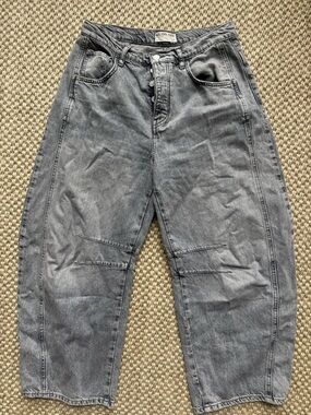 Free People Women's Relaxed Grey Denim Jumpsuit-Style barrel Pants